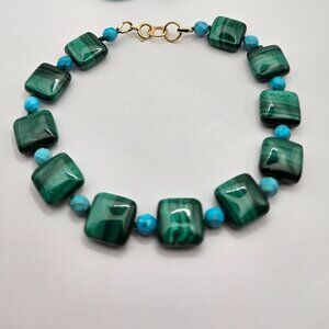 Genuine Malachite & Turquoise Beads w/ 14k Gold Filled Clasp (Handmade/N…